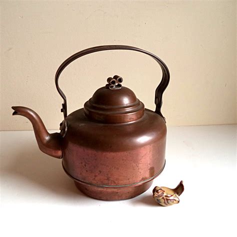 1800s Antique Marked Copper Tea Kettle Bail Handle Hand