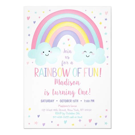 Cute Pastel Rainbow Clouds First Birthday Invitation | Zazzle.com ...