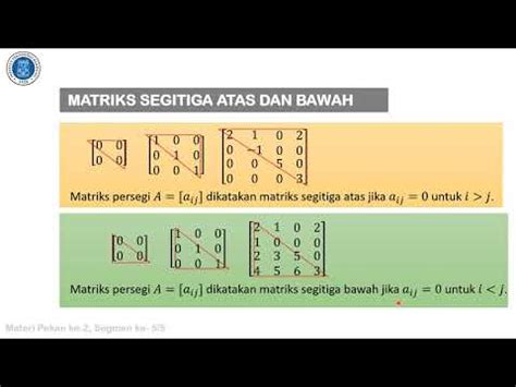 Matriks Diagonal Matriks Segitiga Dan Matriks Simetri Youtube