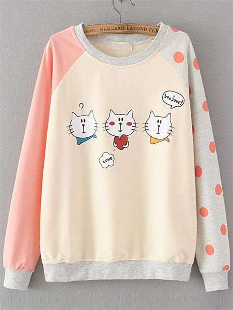 Maybe you would like to learn more about one of these? Color Block Cat Print Raglan Sleeve Sweatshirt -SheIn ...