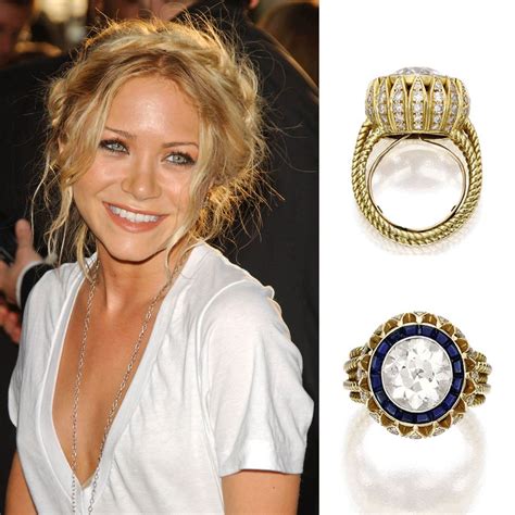 Mary Kate Olsen S Cartier Carat Diamond With A Blue Sapphire Halo Set In Yellow Gold