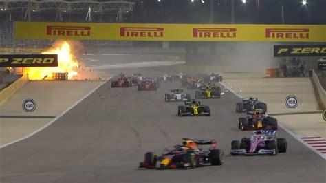 F1 2020 Bahrain Gp Romain Grosjean Crash Video Live Updates Results