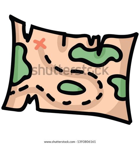 Vektor Stok Cute Treasure Map Cartoon Vector Illustration Tanpa