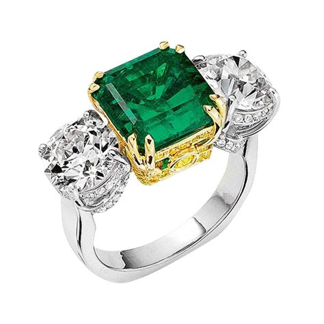 18k Yellow Gold Platinum 4ct Colombian Emerald Diamond Ring Emerald