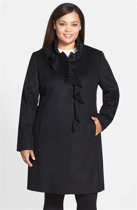 Dkny Ruffle Front Long Wool Blend Coat Plus Size Nordstrom