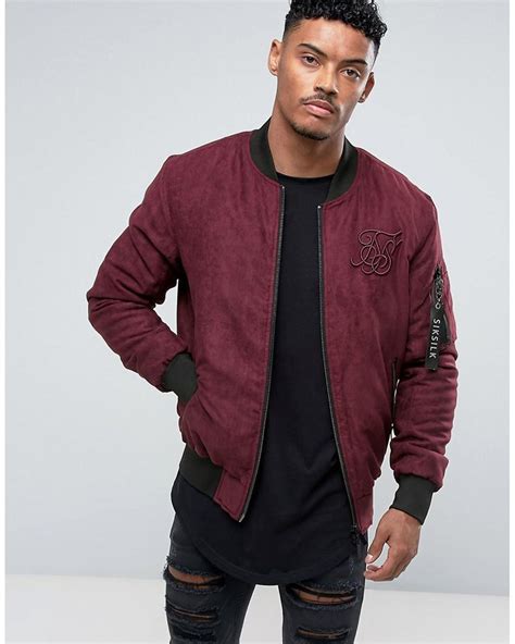 Siksilk Bomber Jacket In Burgundy Faux Suede In Red For Men Lyst