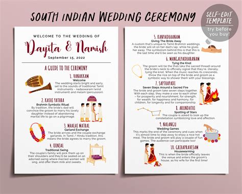 South Indian Wedding Program Template Editable Brahmin Tamil Etsy Uk