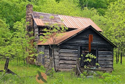 Vintage Appalachian Photos Old Chinked Log House With Stone Chimney