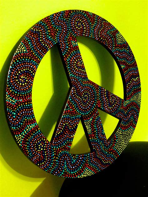Colorful Peace Sign 1300 On Etsy Painted With Acrylic Dots Dot Art