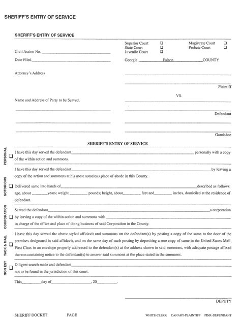 Ga Sheriffs Entry Of Service Complete Legal Document Online Us