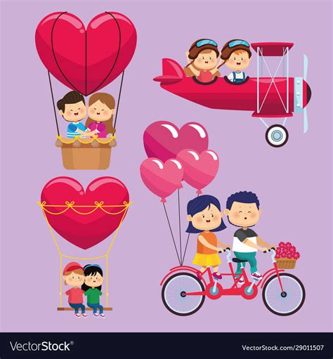Cute Little Kids Couples Group Characters Vector Image