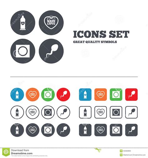 Safe Sex Love Icons Condom In Package Symbols Stock Vector