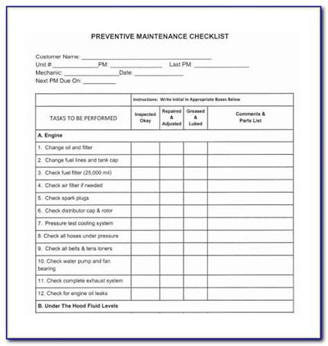 Electrical Maintenance Checklist In Excel Format Printable Templates