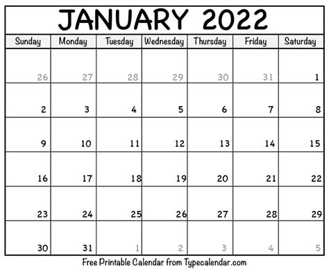 January 2022 Calendar Free Printable Calendar 2022 Printable January