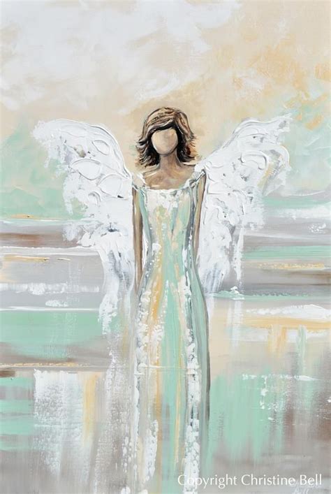 Original Abstract Angel Painting White Grey Gold Guardian Angel Artwor