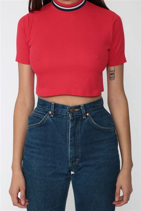 70s Crop Top Red Tshirt Mod Top Ringer Tee Vintage Crop Tee Boho T Shirt Hipster 1970s Retro