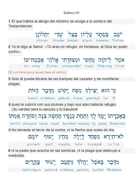 Salmo 91 Español Hebreo Fonetica Pdf Contenido Bíblico Himnos
