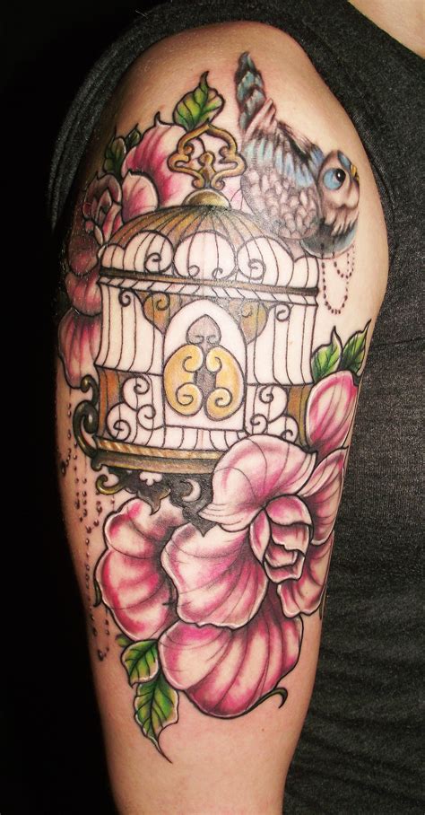 Bird Cage Tattoo On Shoulder Description Flowers Birds Cage Tattoos