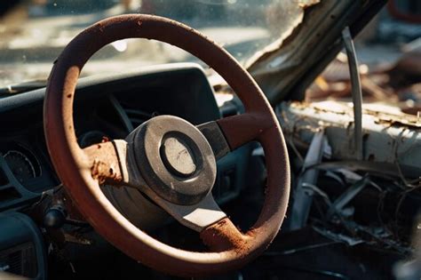 Premium Ai Image Close Up Of A Car S Damaged Steering Wheel After