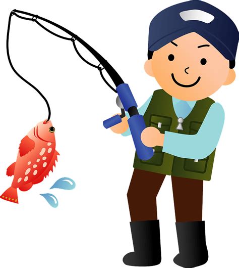 Man Fishing Caught A Fish Clipart Free Download Transparent Png