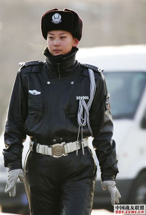 Chinese Police Woman In Full Leather Uniform Cop Uniform Police