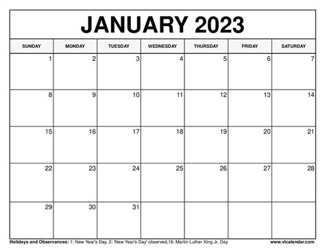 January 2023 Printable