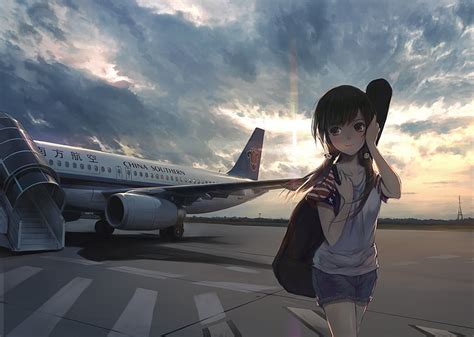 Hd Wallpaper Girl Sky Anime Airplane Flag Japanese China Souther