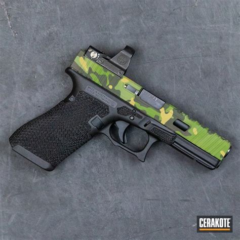Custom Glock Handgun Done In Multicam Bright Green Cerakote