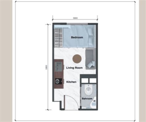 Denah Apartemen Studio Ukuran Dan Plan Tipe Hingga