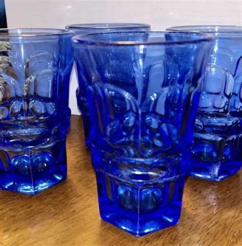Vintage Set Of 4 Libbey Crisa Cobalt Blue Drinking Glasses Paneled Tumblers 5 5 40 00 Picclick