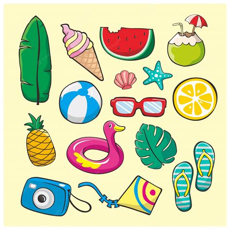 Premium Vector Summer Doodle Illustration Element Set