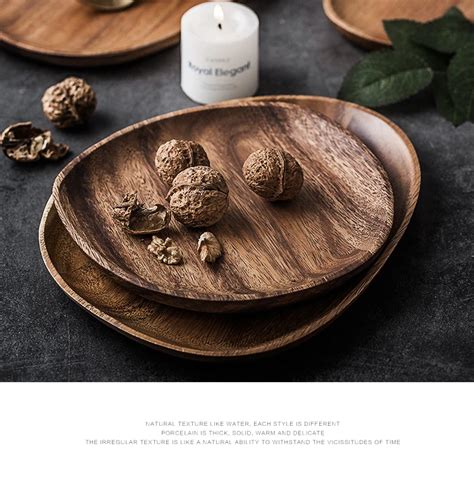 Natural Solid Wood Fruit Plates Abstract Oval Shape Dinner Dessert