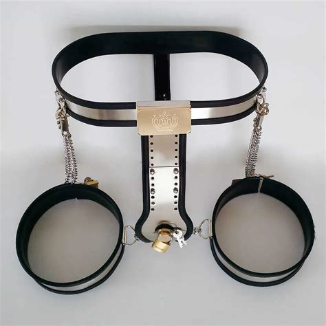 Female Chastity Belt Pants Thigh Ring Cuffs Bdsm Bondage Stainless Steel Metal Restraint Device