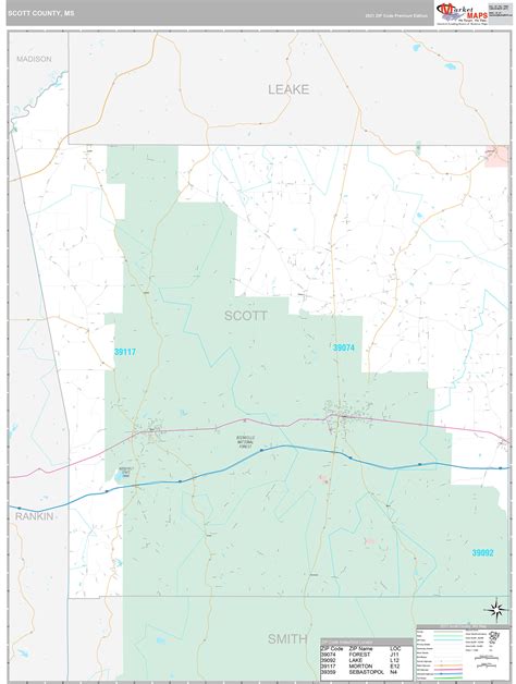Scott County Ms Wall Map Premium Style By Marketmaps Mapsales