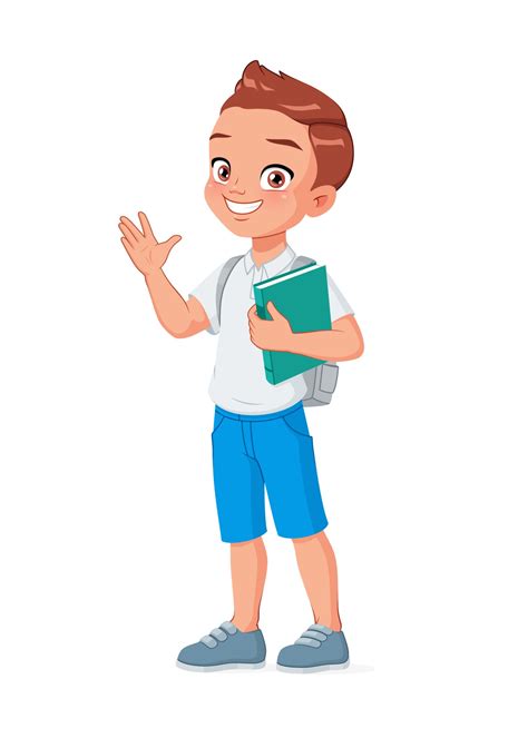 Happy School Boy Greeting Cartoon Vector Illustration 3310855 Vector