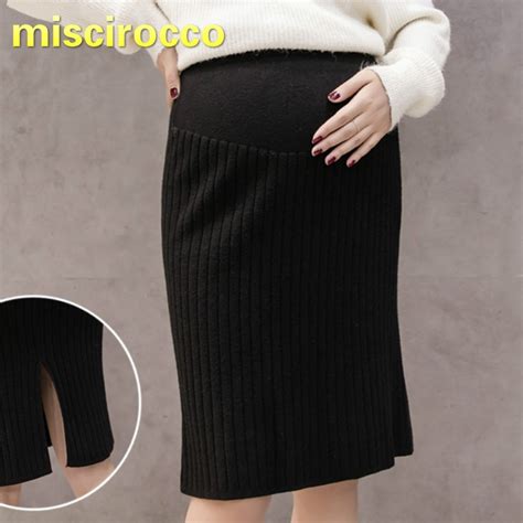 Maternity Skirt Knee Length Forking Wool Skirt Big Elasticity Fall And