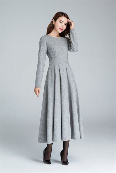 Graue Wollkleid Elegantes Kleid Wollsachen Partykleid Von Xiaolizi