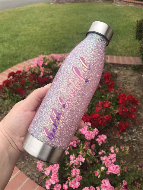 22 Oz Water Bottle With Stainless Steel Cap Custom With Glitter Vinyl