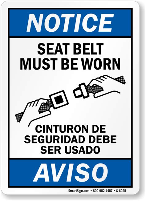 bilingual seat belt must be worn sign with graphic sku s 6025