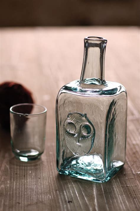 Bedside Water Carafe With Owl Design Recycled Glass Carafe With Drinking Glass Top And Owl