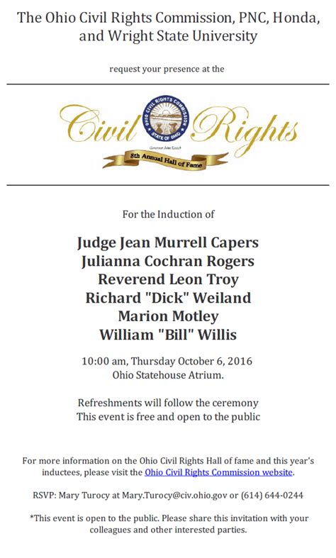 ohio civil rights commission invites you to oct 6 induction ceremony ohiombe