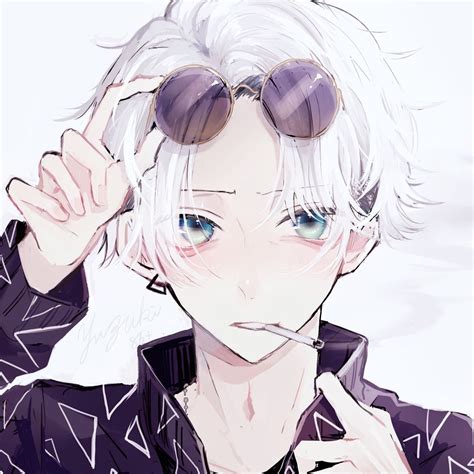 Cool Aesthetic Anime Boy With White Hair Rings Art