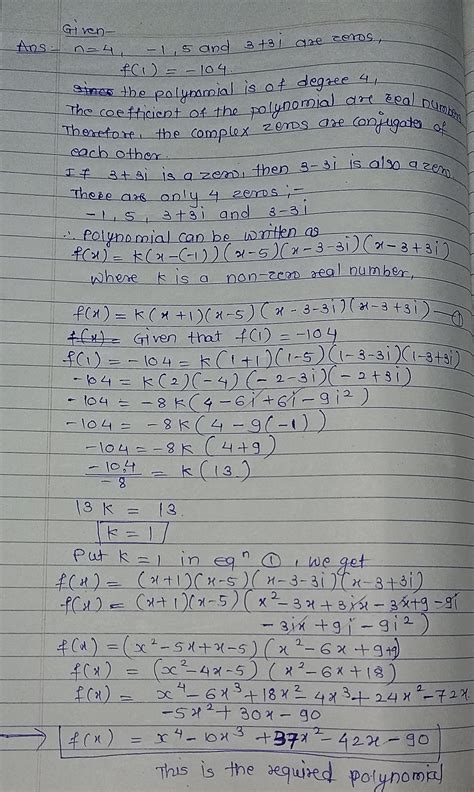 Solved Find An Nth Degree Polynomial Function With Real