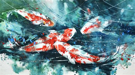 Red Koi Fish Painting Koi Painting Watercolor Fish Hd Wallpaper