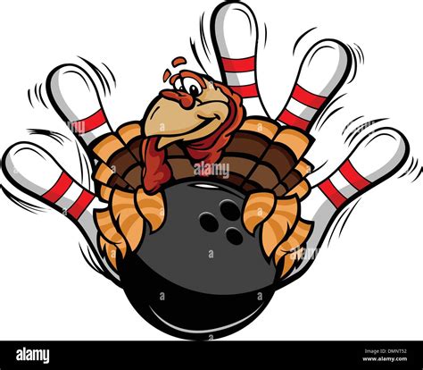Bowling Thanksgiving Holiday Turkey Cartoon Vector Illustration Stock
