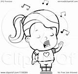 Girl Singing Little Cartoon Clipart Coloring Thoman Cory Outlined Vector sketch template