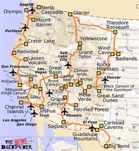 Western National Park Road Trip Map Best Event In The World