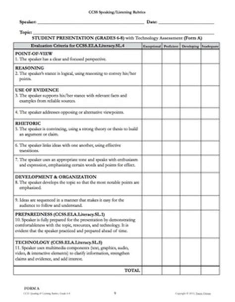 This section gives you help and advice for different types of speaking tests and exams. Speaking & Listening Rubrics Forms Grades 6-8 by Tracee Orman | TpT