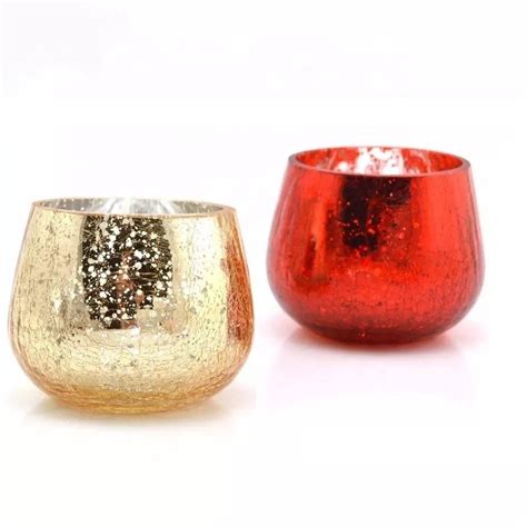 Wholesale Decorative Colored Glass Candle Holder Round Cracked Glass