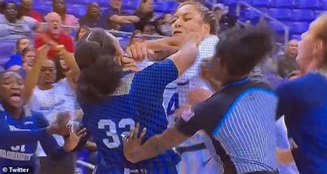 Moment Mass Brawl Erupts At Women S College Basketball Game Between Tcu And George Washington
